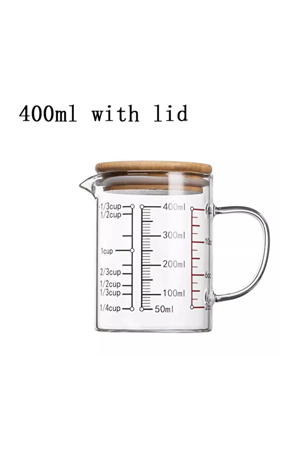 400ml YWDL Heat-resistant Glass Measuring Cup With Wood Lid V-shaped Spout Laboratory Beaker Kitchen