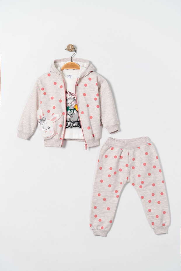 Score Printed Smiling Rabbit Baby Girl Seasonal 3-Piece Tkm