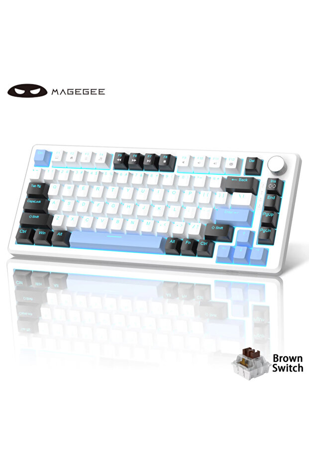 Brown Switch MageGee 75% Mechanical Gaming Keyboard with Knob Control, Blue Backlit Wired Gaming Key