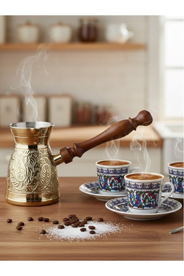 وعاء قهوة نحاسي 4.75 بوصة (12 سم) - وعاء قهوة تركي ذهبي لـ 3-4 أشخاص
