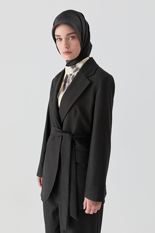 Kuşaklı Ceket - Antrasit - 1