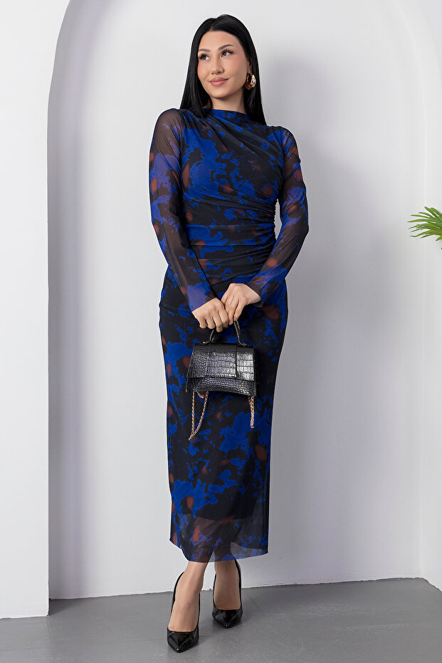 Dik Yaka Uzun Kol Tül Elbise DKS1027 - 4