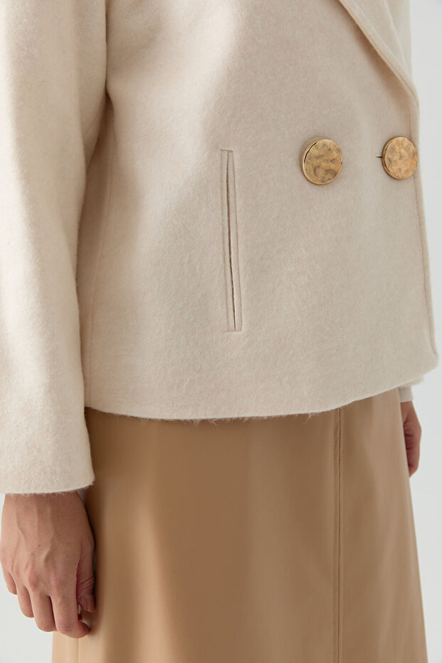 Kruvaze Mini Ceket - Ekru - 3