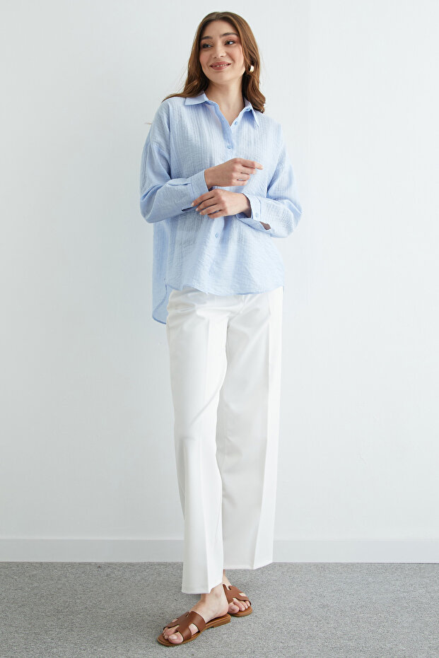 Basic Düğmeli Krinkıl Gömlek - 5