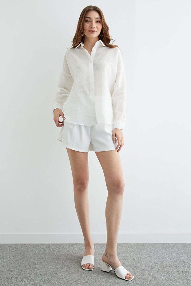 Basic Düğmeli Krinkıl Gömlek - 6