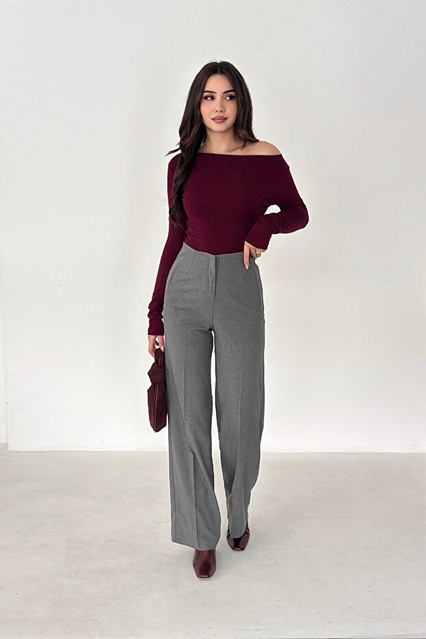 Women's Anthracite High Waist Classic Wide Leg Trousers