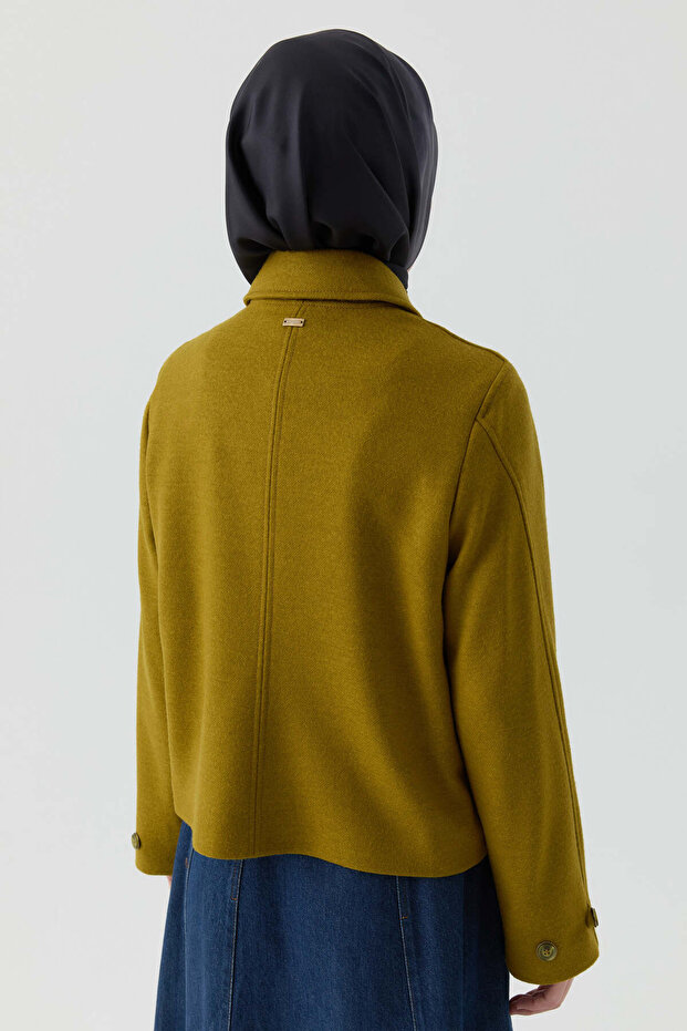 Kol Düğmeli Mini Keçe Ceket - Olive - 6