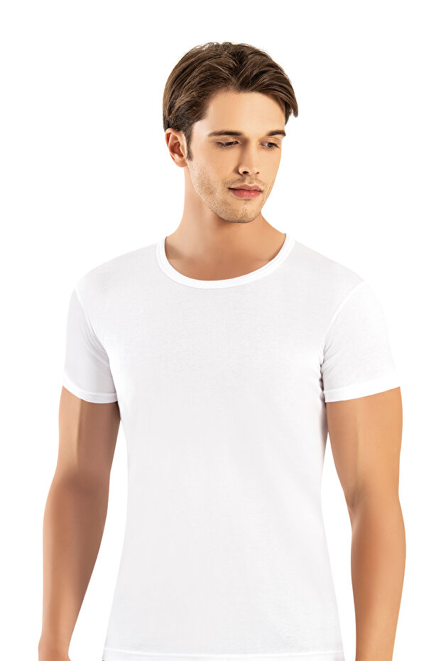 Yunus Erdem White Single Jersey Crew Neck Men's Undershirt 3-Piece Breathable Soft Cotton Fabric