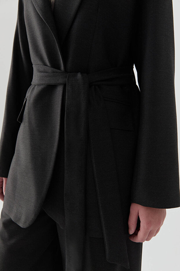 Kuşaklı Ceket - Antrasit - 4