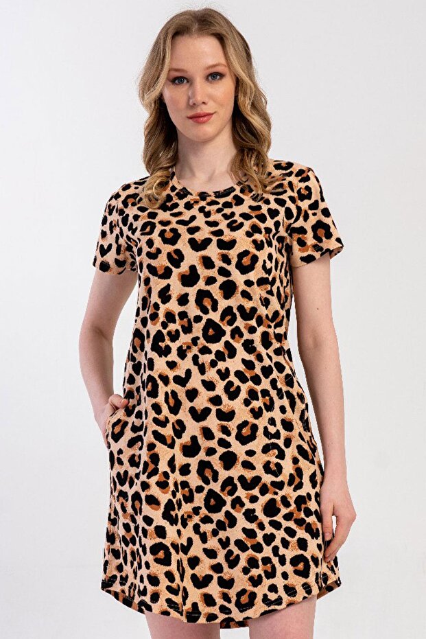 Women's Large Size Short Sleeve Leopard Pattern Nightgown Tunic C3T0N3305