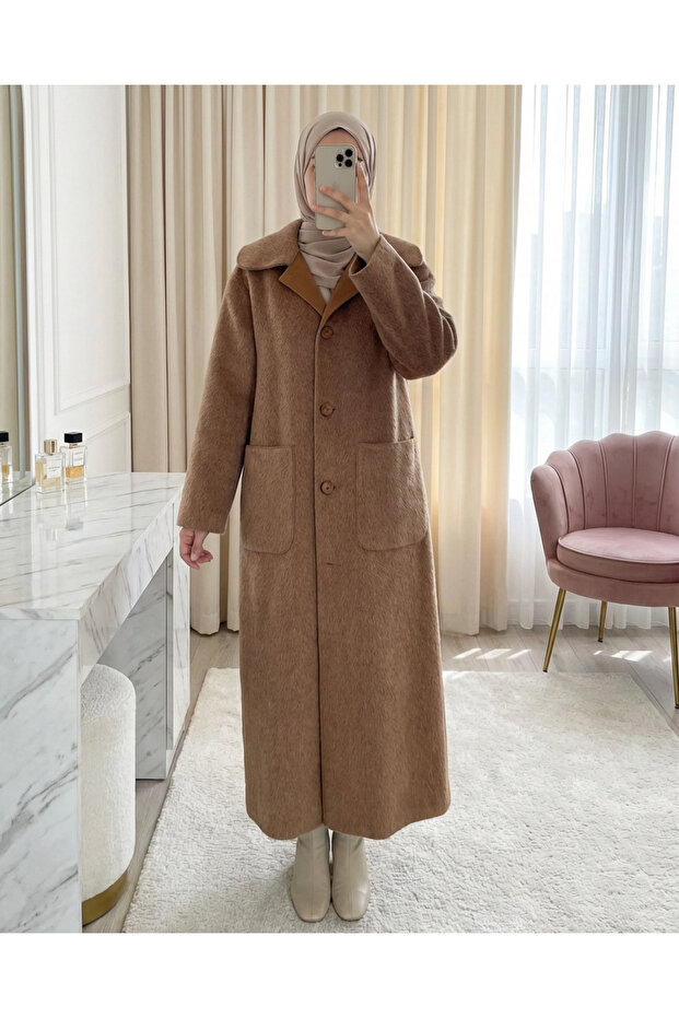 Boydan Düğmeli Cepli Kaban -Taba - 2