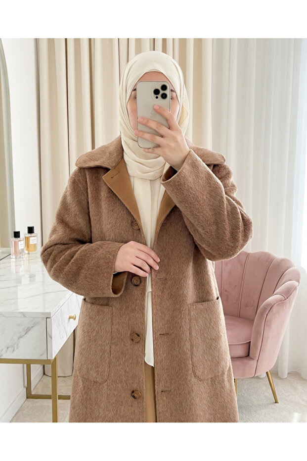 Boydan Düğmeli Cepli Kaban -Taba - 1