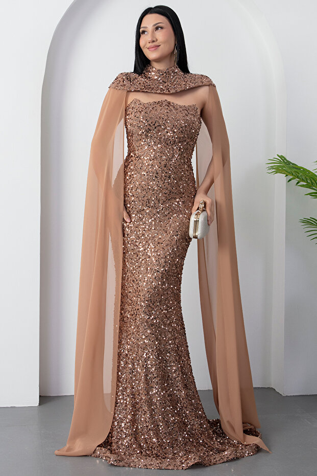 Bolerolu Straplez Yaka Pullu Tül Elbise DNS2053 - 3