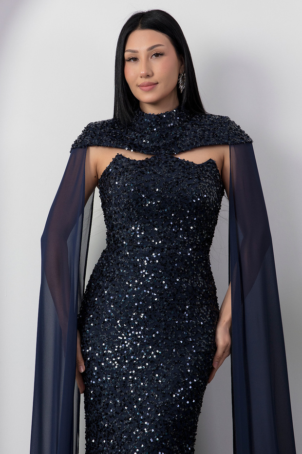 Bolerolu Straplez Yaka Pullu Tül Elbise DNS2053 - 2