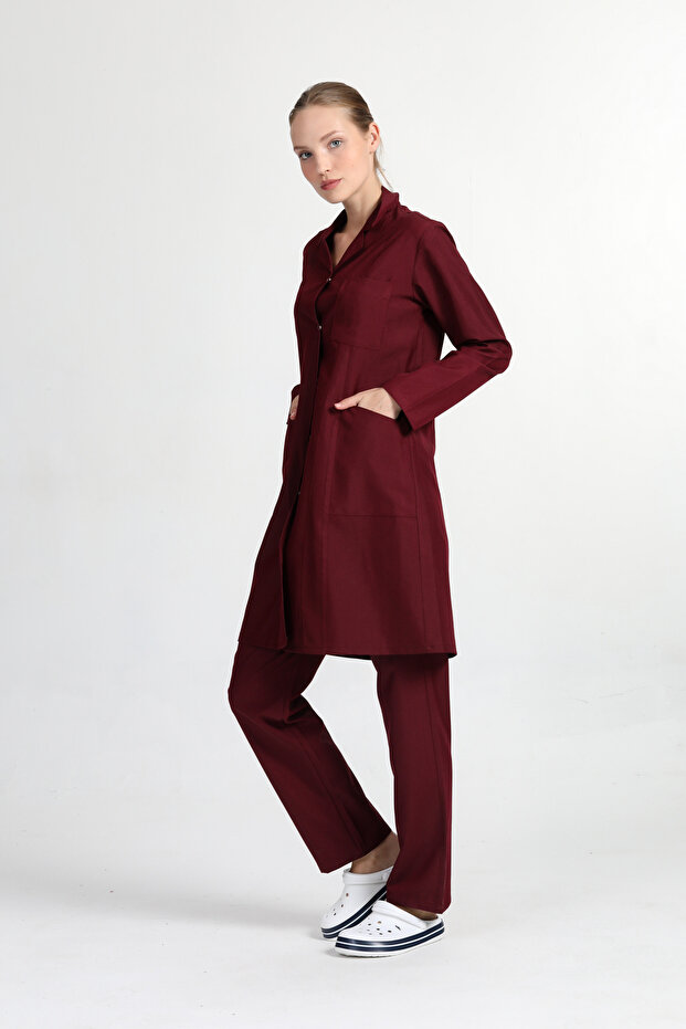 Burgundy Apron Set for Work Staff, Hospital, Student, Cleaning Apron