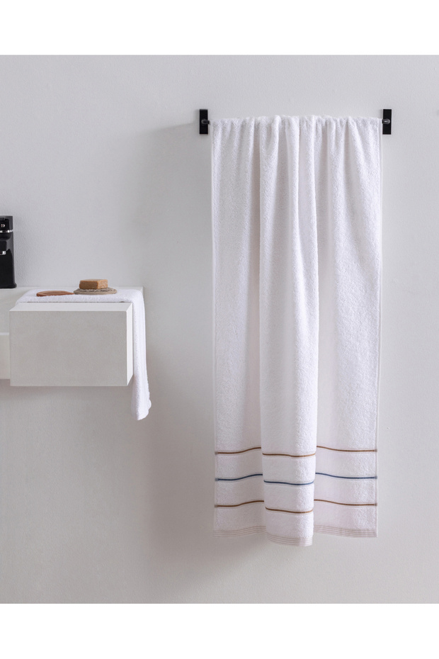 Bourrache Cotton Bath Towel - White/Beige - 70X140 cm