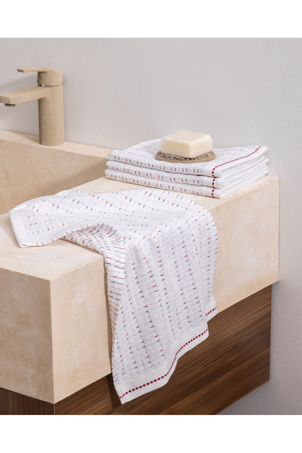 Grenat 4-Pack Cotton Hand Towels - White/Red - 30X45 cm