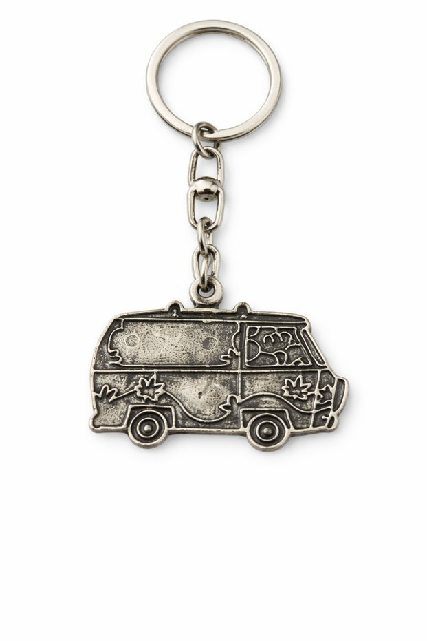 Silver Color Unisex Retro Keychain with Vintage Minibus Figure