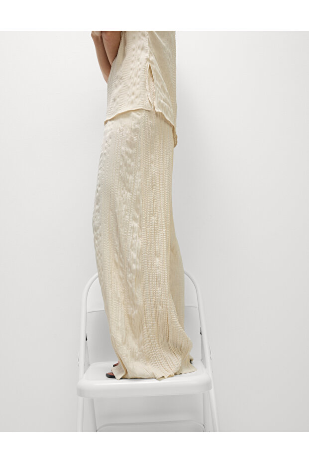 Pliseli Geniş Paça Pantolon - 7