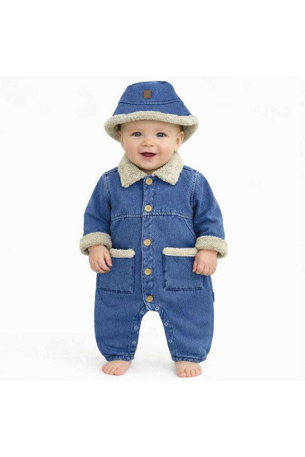 Unisex Kids Baby Welsoft Jeans (Jeans) with Hat (3/6/9/12/18/24) Months