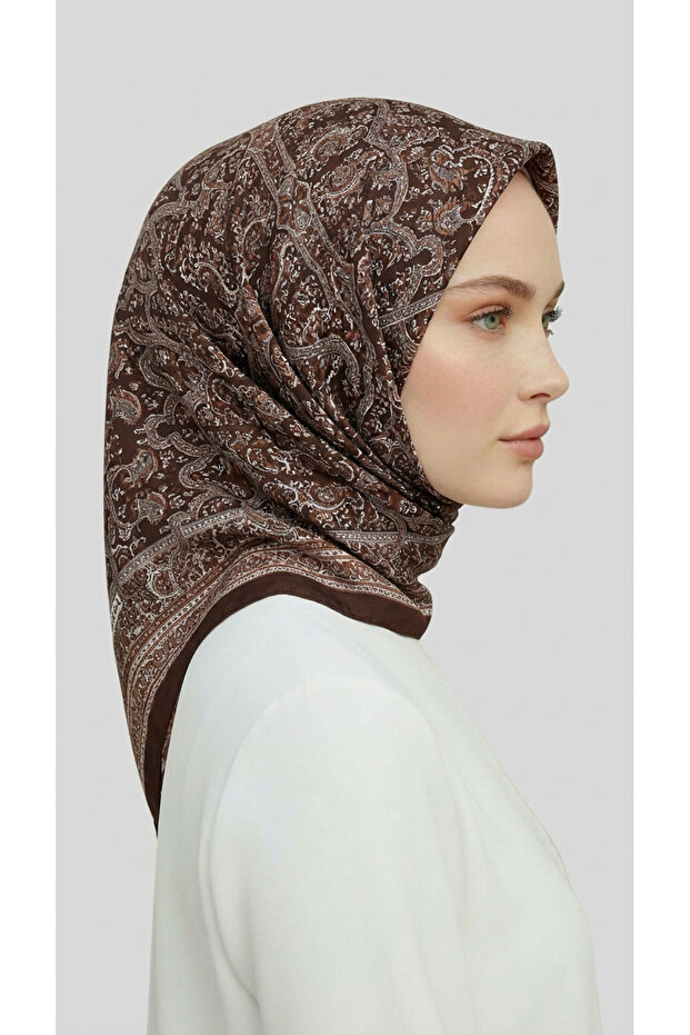 Mori̇ya Patterned Cupro Scarf - Brown - 5
