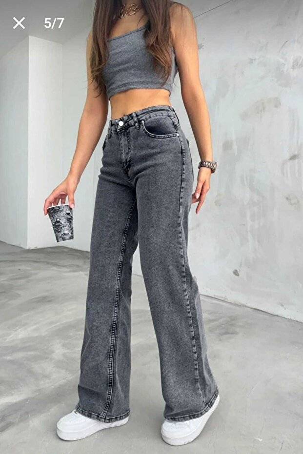 Arenn High Waist Anthracite Palazzo Jeans Lycra Dark Gray Denim