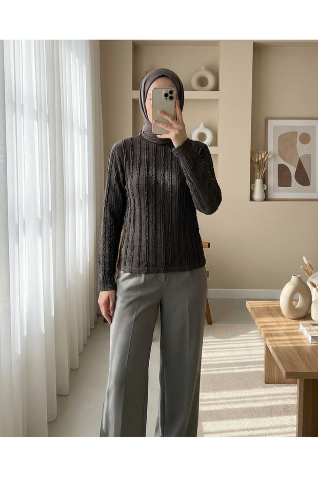 Women's Textured Stretch Knit Blouse 975 - Anthracite