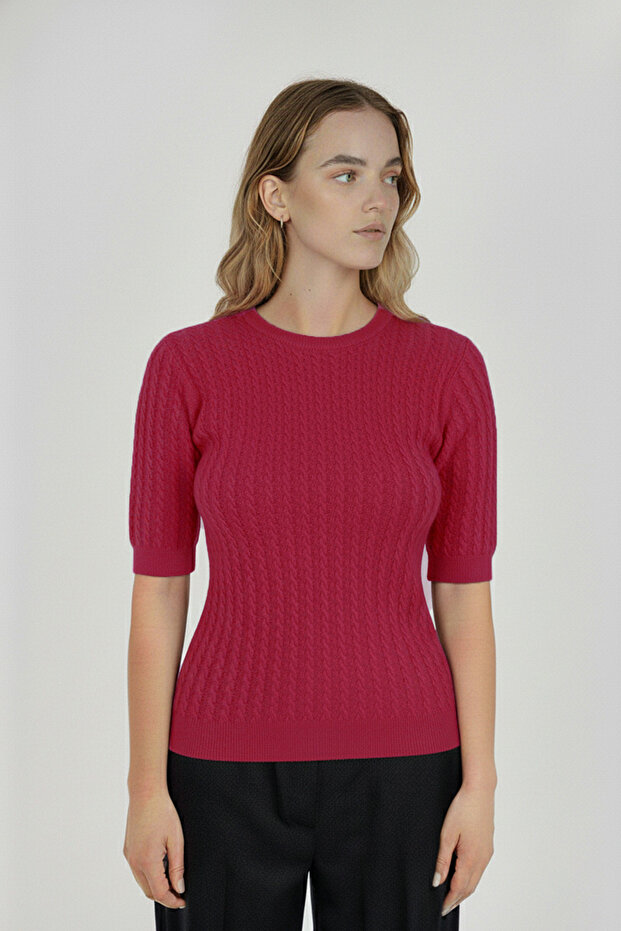 Plum Knitted Patterned Women's Sweater