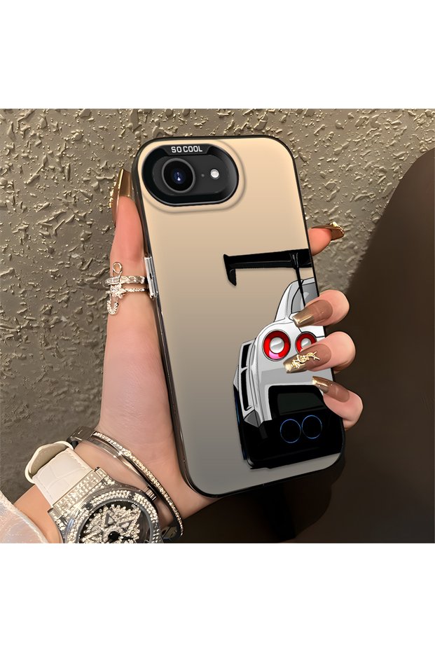 iPhone 17E Compatible Silicone Edge Hard Back Anti-Fall Phone Case with Car Pattern