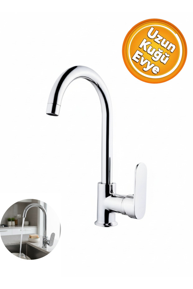 No:203 Damla Long Swan Sink Faucet Chrome Long Swan
