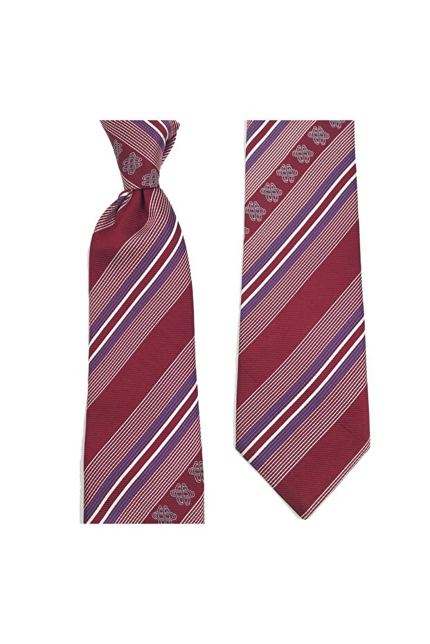 Dark Red Claret Blue White Special Weave Special Striped Silk Tie 31344 Claret Red