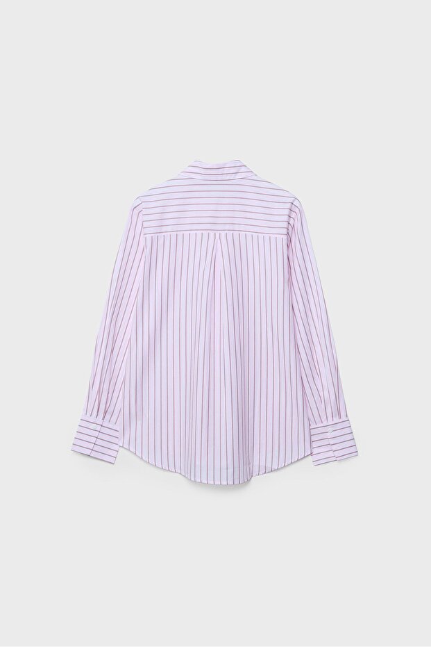 Basic çizgili poplin cepli gömlek - 7