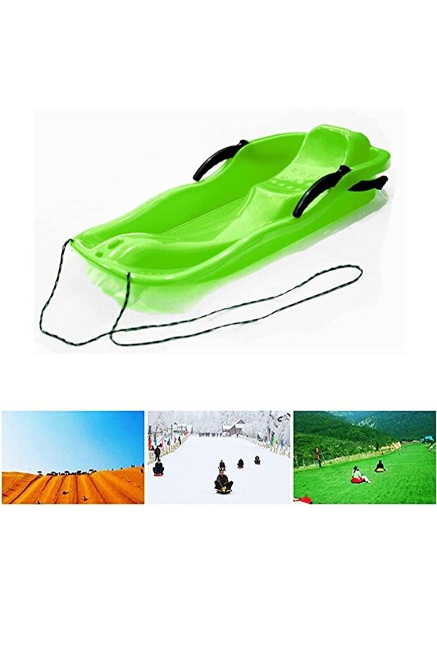 Plastic Snow Sled, Kids Skiing Sled Board Snowboard Outdoor Downhill Toboggan with Brakes and Pull R