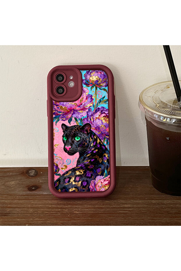 حافظة هاتف من مادة السيليكون المقاومة للصدمات بنمط باردوس باللون الأحمر الداكن، متوافقة مع هاتف Redmi Note 14 - 5