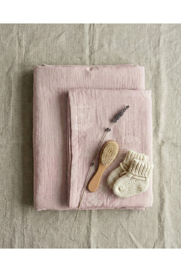 100% Cotton Muslin Elastic Fitted Sheet and Pillowcase Set - Powder Pink