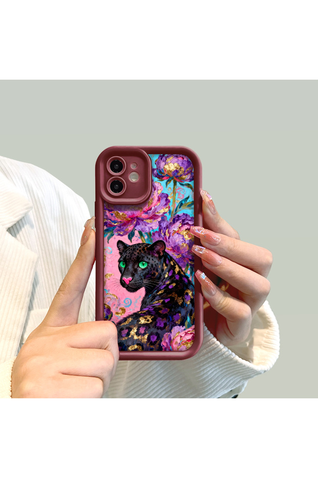 حافظة هاتف من مادة السيليكون المقاومة للصدمات بنمط باردوس باللون الأحمر الداكن، متوافقة مع هاتف Redmi Note 14 - 7