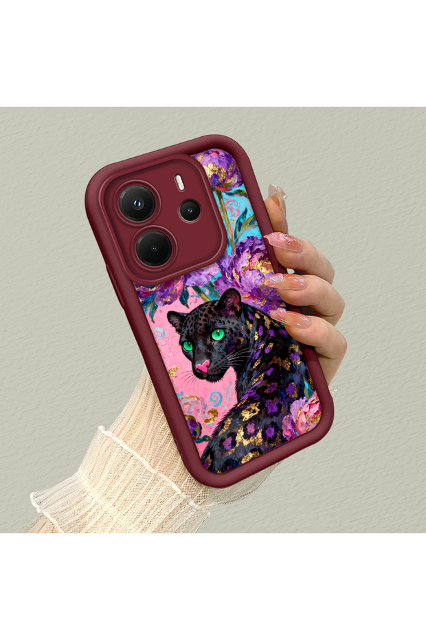 حافظة هاتف من مادة السيليكون المقاومة للصدمات بنمط باردوس باللون الأحمر الداكن، متوافقة مع هاتف Redmi Note 14 - 2