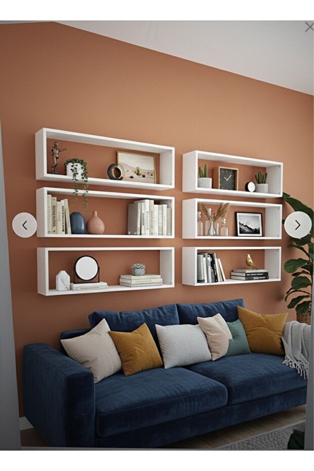 decor beyaz duvar rafı 6 lı - 2