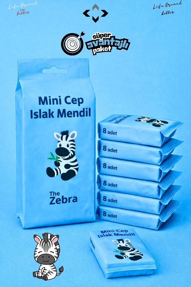 8 Mini Packs of Blue Wet Wipes Unscented Pocket Wipes Portable Hygienic for Children and School Bags