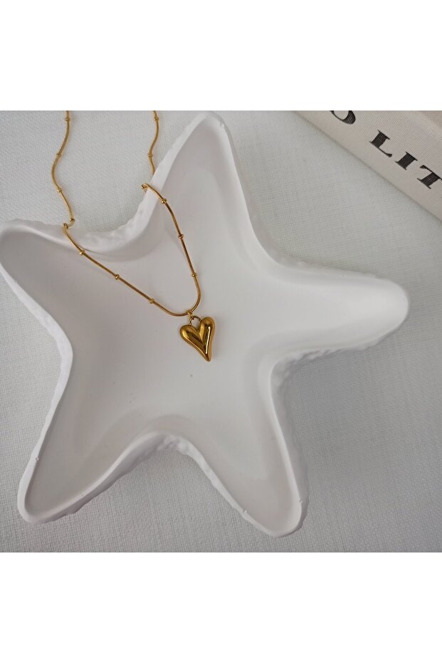 316L Steel Gold Curved Heart Pendant - Antiallergic Bulk Chain Minimal Necklace