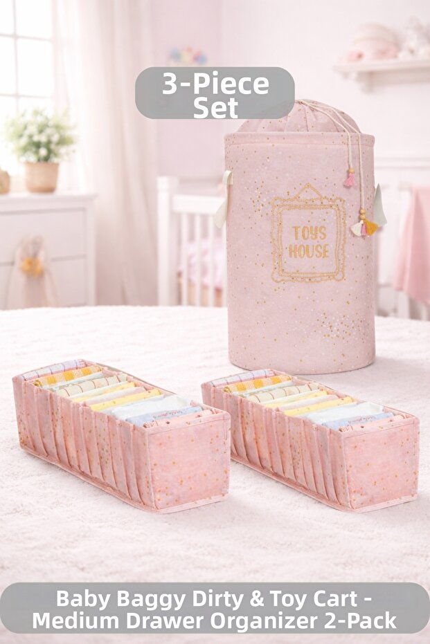 Organizing&Storage Set 2-Piece Drawer Accordion Organizer&Bagged Basket Toy Clothes Basket