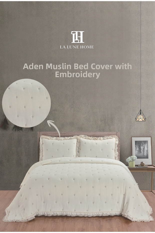 Aden Muslin Embroidered Single Size Battal Size Bedspread 180X240Cm