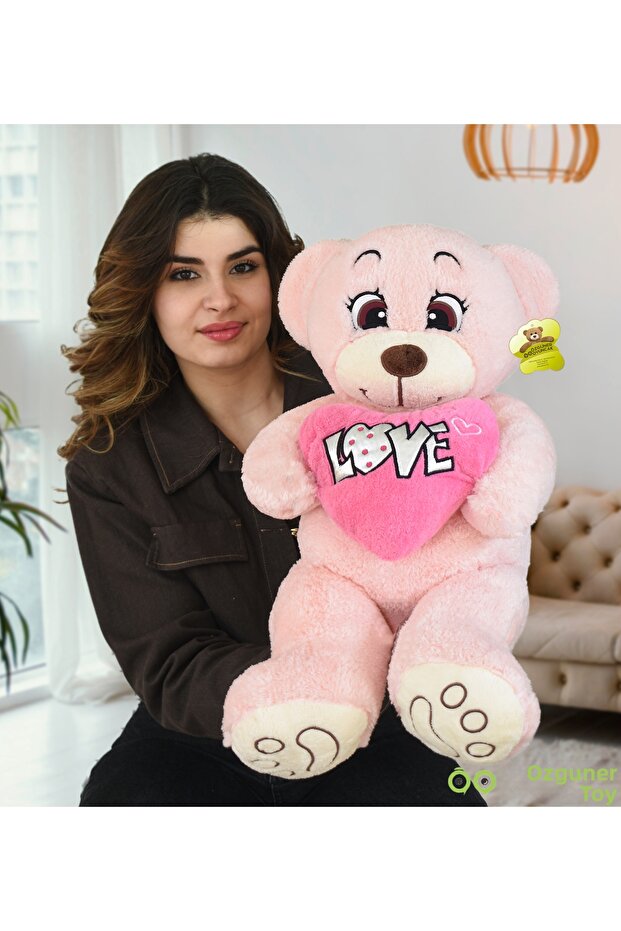 Large Plush Teddy Bear Holding a Heart with Love Written - Romantic Gift