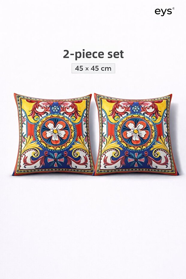 Digital Printed Double-Sided Cotton Throw Pillow Cover – Hidden Zipper, Lined (45×45 cm) Set of 2