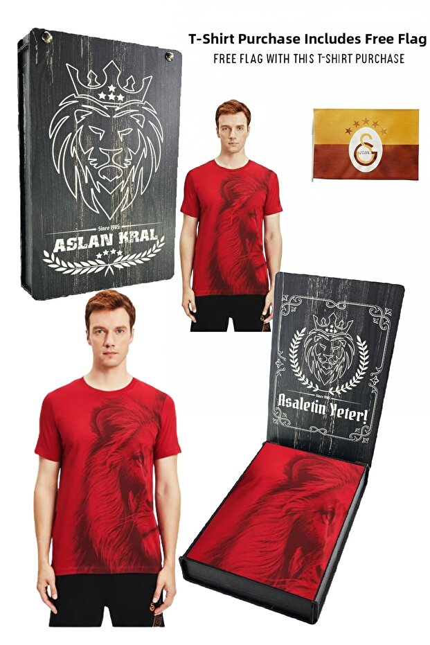 Original Licensed Aslan Printed Yellow T-Shirt with Flag and Laser Box Gift
