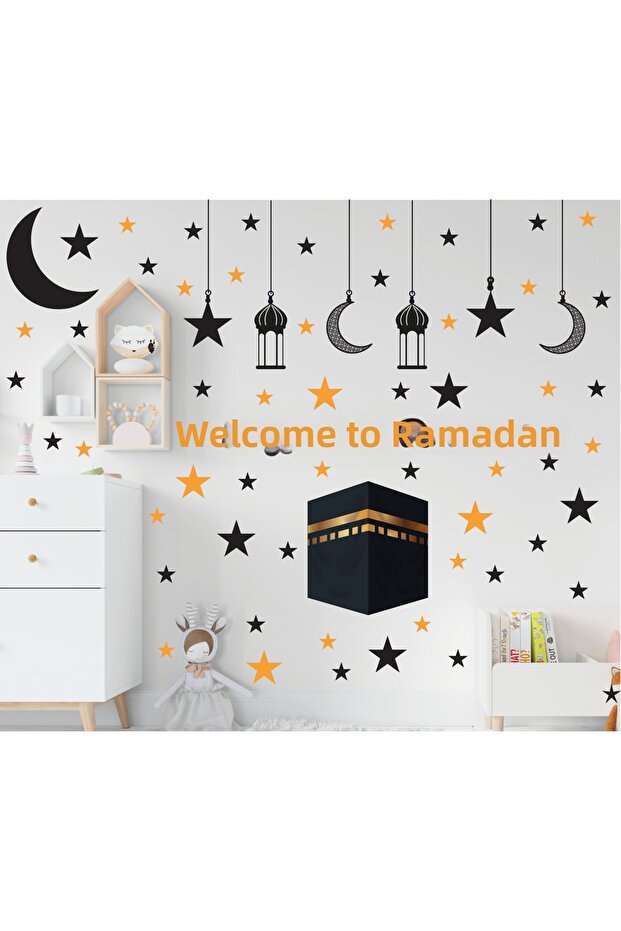Ramadan Themed Sticker Ramadan bear Glass Wall ornaments Religious sticker Islamic Ramadan figurines