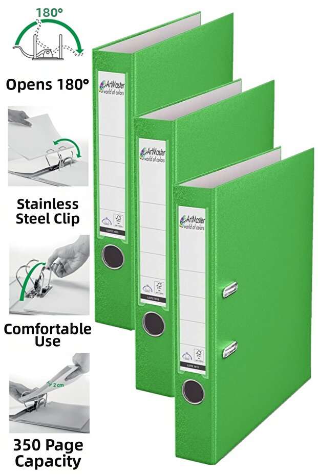 Office Folder Green Narrow 3 Pieces Plastic Narrow Green Folder with Ring Stainless Steel Clip Office Office