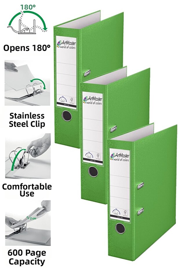 Office Folder Green Wide 3 Pieces Plastic Wide Green Folder with Ring Stainless Steel Clip Office Office