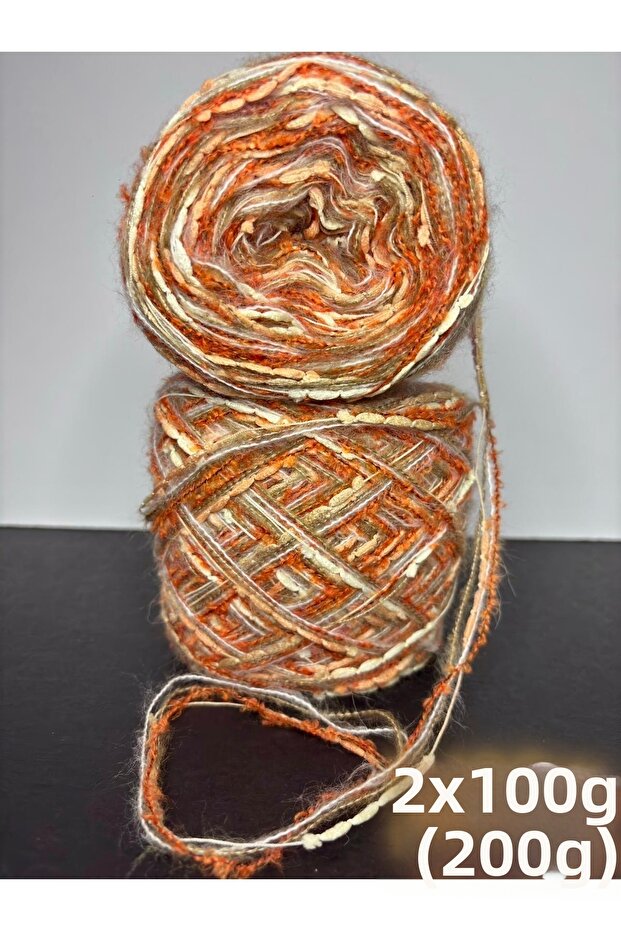 Tile Boucle, Cream, Camel (2 Layers) Fine Mohair, Gradient Sausage Yarn Knitting Yarn 200Gr