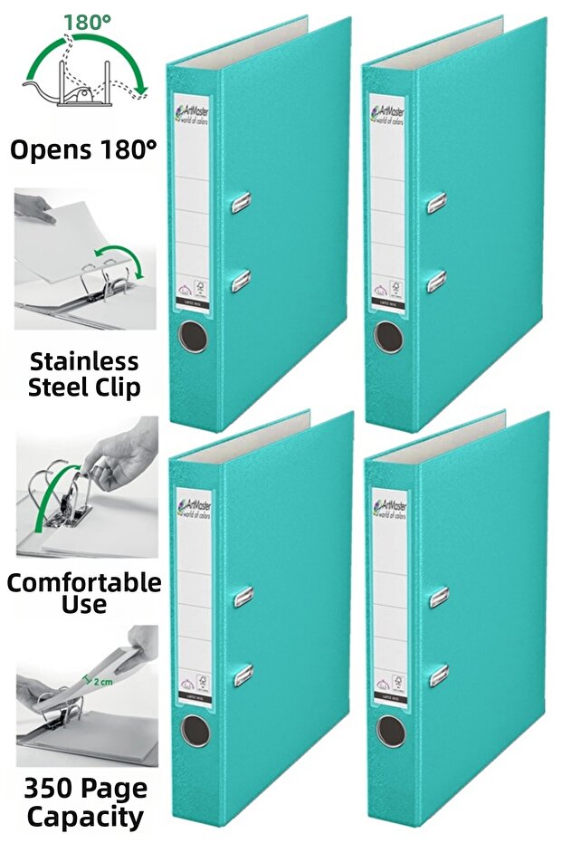 Office Folder Turquoise Narrow 4 Pieces Plastic Narrow Turquoise Folder with Ring Stainless Steel Clip Office Office